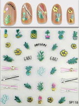 Load image into Gallery viewer, Plant Laser Abstract Lady Face Nail Decals Sliders Paper Art Decor Gel Polish Sticker Manicure Foils 3D Rhinestone Sticker Fun Nail Art Stickers Decal 3D Self-Adhesive Abstract Face Curve Graffiti Nail Design for Acrylic Nail Supplies
