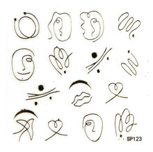 Load image into Gallery viewer, Plant Laser Abstract Lady Face Nail Decals Sliders Paper Art Decor Gel Polish Sticker Manicure Foils 3D Rhinestone Sticker Fun Nail Art Stickers Decal 3D Self-Adhesive Abstract Face Curve Graffiti Nail Design for Acrylic Nail Supplies