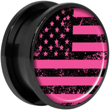 Load image into Gallery viewer, Pink American Flag Black Anodized Screw Fit Plug Set 20mm