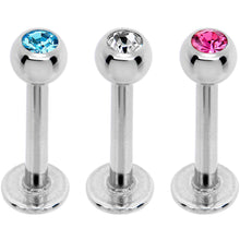 Load image into Gallery viewer, 5/16 Clear Pink Blue Gem Internally Threaded Pack Set of 6 Labret Monroe