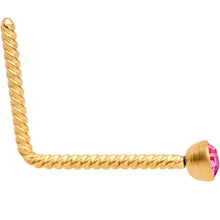 Load image into Gallery viewer, Pink 2mm Gem Inlay Gold IP So Twisted L Shaped Nose Ring