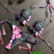 将图片加载到图库查看器,Popular Women's Beachwear Bikini Set Swimwear Push-Up Padded Swimsuit Floral Bikini Set Low Rise Ruffled Two Pieces Swimsuit Push Up Bathing Suit Swimwear