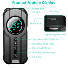 Load image into Gallery viewer, Portable Car Compressor Wireless Electric Air Pump 150 PSI with LED Light