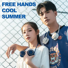 将图片加载到图库查看器,Portable Hanging Neck Fan 3-Speed Adjustable Twin Turbo USB Charge Folding Storage Silent Fans Cool Summer Work Sports Equipment Neck Hanging Cooling Fan USB Rechargeable 3 Speed Portable Bladeless Cooler Fan