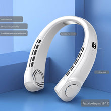 Load image into Gallery viewer, Portable Neck Fan USB Handheld Mute LED Digital Display Leafless Mini Electric Fan Colorful Atmosphere Lights 5th Gear For Rechargeable Personal Wearable Fan with Colorful Flashlight LED Digital Display And Low Noise