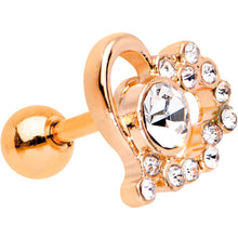 Load image into Gallery viewer, 1/4 Clear Gem Rose Gold PVD Heart Cluster Cartilage Tragus Earring
