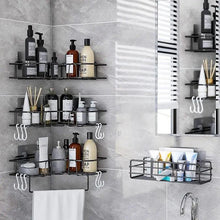 Load image into Gallery viewer, Premium Quality Bathroom Kitchen Punch Corner Frame Shower Shelf Wrought Iron Shampoo Storage Rack Holder with Suction Cup Bathroom Accessories