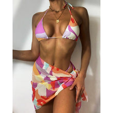 将图片加载到图库查看器,Print Swimsuit 3 Piece Mesh Bikini Set Women's Ribbed Floral Bikini Set Tie Side Swimsuit Cover Ups Daisy Butterfly Print Three Piece Bikini Swimwear Triangle Micro Bikini String Halter Swimwear Women Low Waist Bathing Suit