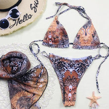 将图片加载到图库查看器,Print Swimsuit 3 Piece Mesh Bikini Set Women's Ribbed Floral Bikini Set Tie Side Swimsuit Cover Ups Daisy Butterfly Print Three Piece Bikini Swimwear Triangle Micro Bikini String Halter Swimwear Women Low Waist Bathing Suit