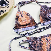 将图片加载到图库查看器,Print Swimsuit 3 Piece Mesh Bikini Set Women's Ribbed Floral Bikini Set Tie Side Swimsuit Cover Ups Daisy Butterfly Print Three Piece Bikini Swimwear Triangle Micro Bikini String Halter Swimwear Women Low Waist Bathing Suit