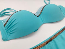 将图片加载到图库查看器,Print Swimwear Women Bikini Solid Push Up Swimsuit Female Bikini Set Beachwear Bathing Suit Swimming High Waist Swimsuits With Boy Shorts Triangle Top Stripes Halter Bikini Two Piece Bathing Suits