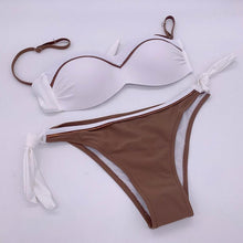 将图片加载到图库查看器,Print Swimwear Women Bikini Solid Push Up Swimsuit Female Bikini Set Beachwear Bathing Suit Swimming High Waist Swimsuits With Boy Shorts Triangle Top Stripes Halter Bikini Two Piece Bathing Suits