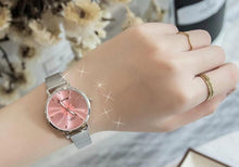 Load image into Gallery viewer, Women's Stylish Elegant Watch With Braided Steel Bracelet With Shiny Background Unique Design Perfect Gif