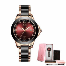将图片加载到图库查看器,Waterproof Womens Watch With Stainless Steel Bracelet Combined With Ceramic Stones Fluorescent Hands And Shining Background Decorated With Zircons