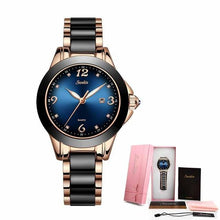 将图片加载到图库查看器,Waterproof Womens Watch With Stainless Steel Bracelet Combined With Ceramic Stones Fluorescent Hands And Shining Background Decorated With Zircons