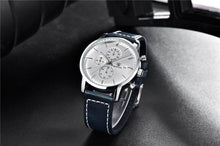 将图片加载到图库查看器,Business Watch Men Fashion Waterproof Military Chronograph Sport Quartz Wristwatch Leather Bracelet