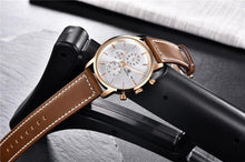 将图片加载到图库查看器,Business Watch Men Fashion Waterproof Military Chronograph Sport Quartz Wristwatch Leather Bracelet