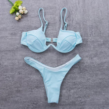 Load image into Gallery viewer, Push Up Unpadded Bikini Set Women 4 Colors Bandage Bikini Set Swimsuit Thong Bottom Swimwear Two Pieces Plain Bikini Bathing Suit Swimwear Bathing