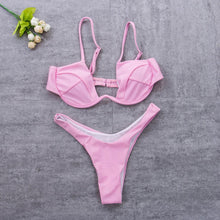 Load image into Gallery viewer, Push Up Unpadded Bikini Set Women 4 Colors Bandage Bikini Set Swimsuit Thong Bottom Swimwear Two Pieces Plain Bikini Bathing Suit Swimwear Bathing