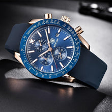 将图片加载到图库查看器,2021 Blue Men Watch Luxury Design Watches Silicone Band Male Wrist Watches Men's Chronograph Round Watch