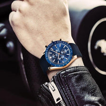 将图片加载到图库查看器,2021 Blue Men Watch Luxury Design Watches Silicone Band Male Wrist Watches Men's Chronograph Round Watch