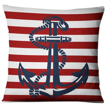 将图片加载到图库查看器,Navigation Navy Blue Nautical Shell Starfish Linen Pillow Cover Blue Anchor Navigation Anchor Sailboat Pillowcase Marine Cushion Cover Sofa Home Decorative Cushion Cover For Home