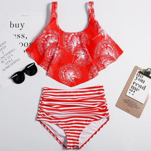 将图片加载到图库查看器,Women High Waist Bikini Plus Size Swimwear Summer Swimsuit Beach Bathing Suit Ruffle Bikini Floral Printed Ruffle High Waist Bikini Set Women's Tummy Control Bathing Suit Swimsuit Flounce Peplum