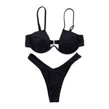 Load image into Gallery viewer, Push Up Unpadded Bikini Set Women 4 Colors Bandage Bikini Set Swimsuit Thong Bottom Swimwear Two Pieces Plain Bikini Bathing Suit Swimwear Bathing