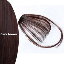 Load image into Gallery viewer, Straight Light Brown Dark Brown Blunt Air Bangs Front Hair Fringes bangs Clip in Neat Women Fringes Natural Flat Neat Bangs With Temples For Women One Piece Hairpiece