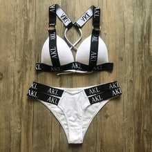 Load image into Gallery viewer, Luxury Women Bikini Set Letter Print Swimsuit Female Push Up Bandage Black Swimwear Women Bikini Set Swimming Bathing Suit Women Swimsuit Bikini Set Letter Print Swimwear Bathing Suit
