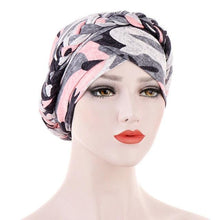 Load image into Gallery viewer, Fashion Soft Cotton Print Braid Turban Lightweight Muslim Turbans Head For Women Women's Hijabs Caps Hat Lightweight Inner Hijab Caps Elegant Arab Wrap Head Scarves Turban Scarf For Women