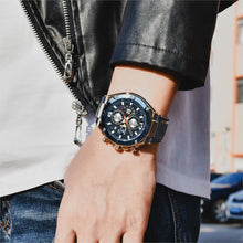 Load image into Gallery viewer, Multifunction Luxury 2021 Men's Watch Quartz Genuine Leather Strap Sport Chronograph Waterproof Men Wrist Watch