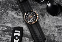 Load image into Gallery viewer, Multifunction Luxury 2021 Men's Watch Quartz Genuine Leather Strap Sport Chronograph Waterproof Men Wrist Watch