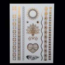 Load image into Gallery viewer, Luxury Flash Metallic Waterproof Temporary Tattoo Gold Silver Flower Tattoo Sticker Long Lasting Gold Design For Womens