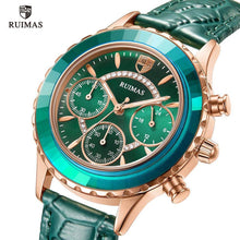 将图片加载到图库查看器,Luxury Green Business Women Watches Quartz Fashion Leather Strap Waterproof Multifunctional Wristwatch For Women