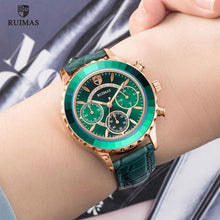 将图片加载到图库查看器,Luxury Green Business Women Watches Quartz Fashion Leather Strap Waterproof Multifunctional Wristwatch For Women