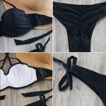 Load image into Gallery viewer, Bikini Solid Strappy Bandage Bikinis Set White Push Up Bikini Swimwear Swimsuit Bathing Suit Women's Ribbed Tie Bikini Adjustable Lace Up Bottom String Women Swimsuit