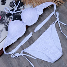 Load image into Gallery viewer, Bikini Solid Strappy Bandage Bikinis Set White Push Up Bikini Swimwear Swimsuit Bathing Suit Women's Ribbed Tie Bikini Adjustable Lace Up Bottom String Women Swimsuit