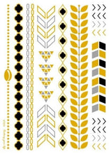 将图片加载到图库查看器,Luxury Metallic Temporary Tattoo Gold Silver Flower Sticker Long Lasting Gold Design For Womens