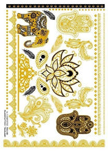 将图片加载到图库查看器,Luxury Metallic Temporary Tattoo Gold Silver Flower Sticker Long Lasting Gold Design For Womens