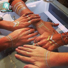 将图片加载到图库查看器,Luxury Metallic Temporary Tattoo Gold Silver Flower Sticker Long Lasting Gold Design For Womens