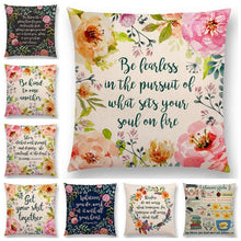 Load image into Gallery viewer, Newest Floral Quotes Decorative Pillow Covers Fresh Flowers Garland Inspirational Words Decorative Cotton Linen Throw Pillow Cushion Covers And Gifts For Women Daughter Mum Best Friend Birthday Home Decorations