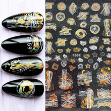 Load image into Gallery viewer, Summer Glitter Nail Decals Stickers Gold Black White Leaf Manicuring Foils Geometric Slider Nail Art Adhesive Decor Adhesive 3D Wave Design Decoration for Women Girls Art Stickers Decal Decoration Metallic Curve Strip Line Nail Decor