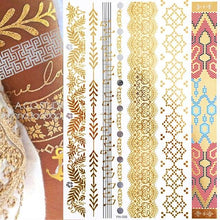 Load image into Gallery viewer, Body Tattoo Art Painting Stickers Glitter Gold Silver Temporary Waterproof Nontoxic Long Lasting Tattoos