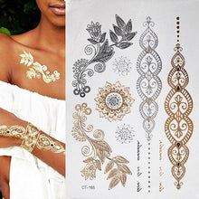 Load image into Gallery viewer, Body Tattoo Art Painting Stickers Glitter Gold Silver Temporary Waterproof Nontoxic Long Lasting Tattoos