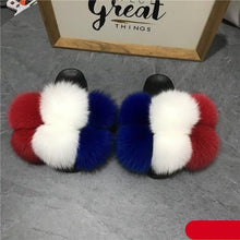 将图片加载到图库查看器,Women Fox Fur Slides Home Beautiful Flat Sandals Female Cute Fluffy House Woman Fur Fluffy Slippers Furry Slides Summer Sandals Open Toe Indoor Outdoor Comfortable Slides Sandals