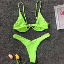 Load image into Gallery viewer, Underwired Bikini Female Swimsuit Women Swimwear Two-Piece V Shape Wire Bikini Set Bather Bathing Suit Women Micro Bikini Set Shiny Metallic 2 Piece Swimsuit Push Up Underwire Swimwear Bathing Suit