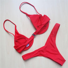 Load image into Gallery viewer, Underwired Bikini Female Swimsuit Women Swimwear Two-Piece V Shape Wire Bikini Set Bather Bathing Suit Women Micro Bikini Set Shiny Metallic 2 Piece Swimsuit Push Up Underwire Swimwear Bathing Suit