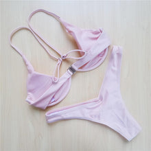 Load image into Gallery viewer, Underwired Bikini Female Swimsuit Women Swimwear Two-Piece V Shape Wire Bikini Set Bather Bathing Suit Women Micro Bikini Set Shiny Metallic 2 Piece Swimsuit Push Up Underwire Swimwear Bathing Suit