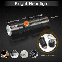 将图片加载到图库查看器,3 IN 1 Bike Bicycle Light Set USB LED Waterproof Super Bright Zoom Headlight Super Bright 3 Light Modes Bicycle Light Set Flashlight Easy Installs In Seconds Fits All Bicycles Powerful Bright Light 8000 Lumen